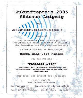 Urkunde Zukunftspreis 2005